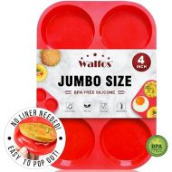 Walfos Silicone Muffin Top Pans for Baking 4inch Jumbo Size, Perfect Results Premium Non-Stick Bakeware Egg Baking Pan, Great for Eggs, Hamburger Bun, Muffin Top and More, Food Grade & BPA Free, 1pc