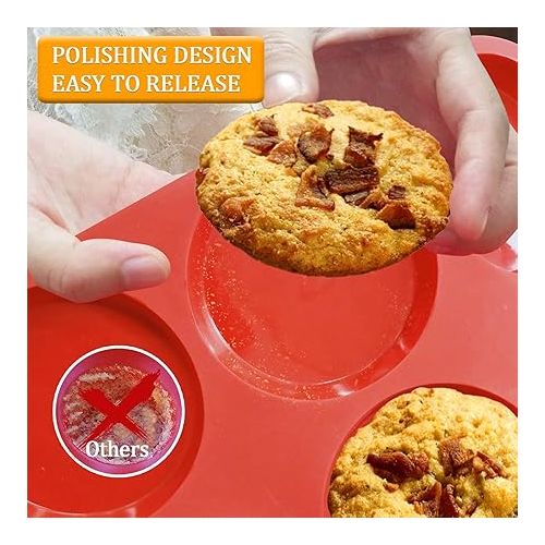  Walfos Silicone Muffin Top Pans for Baking 4inch Jumbo Size, Perfect Results Premium Non-Stick Bakeware Egg Baking Pan, Great for Eggs, Hamburger Bun, Muffin Top and More, Food Grade & BPA Free, 1pc