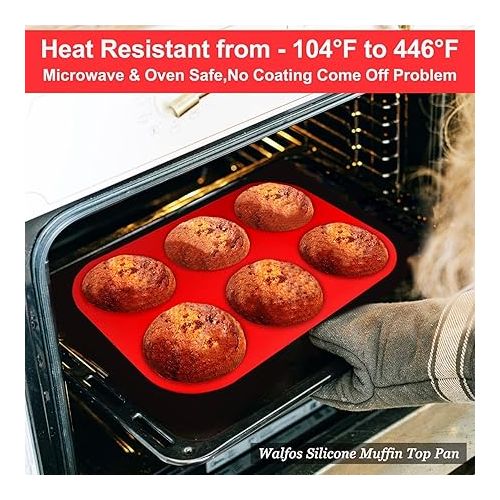  Walfos Silicone Muffin Top Pans for Baking 4inch Jumbo Size, Perfect Results Premium Non-Stick Bakeware Egg Baking Pan, Great for Eggs, Hamburger Bun, Muffin Top and More, Food Grade & BPA Free, 1pc