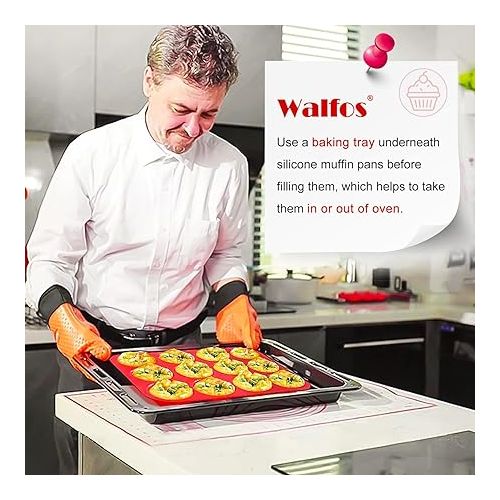  Walfos Silicone Muffin Pan - 12 Cups Regular Silicone Cupcake Pan, Non-stick Silicone Great for Making Muffin Cakes, Tart, Bread - BPA Free and Dishwasher Safe