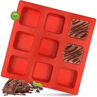 Walfos Silicone Brownie Pan, 9-Cavity Non-stick Square Baking Pan, Perfect for Brownies, Cornbread, Muffin and Cakes, BPA Free and Dishwasher Safe