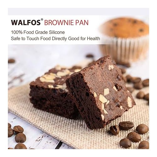  Walfos Silicone Brownie Pan, 9-Cavity Non-stick Square Baking Pan, Perfect for Brownies, Cornbread, Muffin and Cakes, BPA Free and Dishwasher Safe