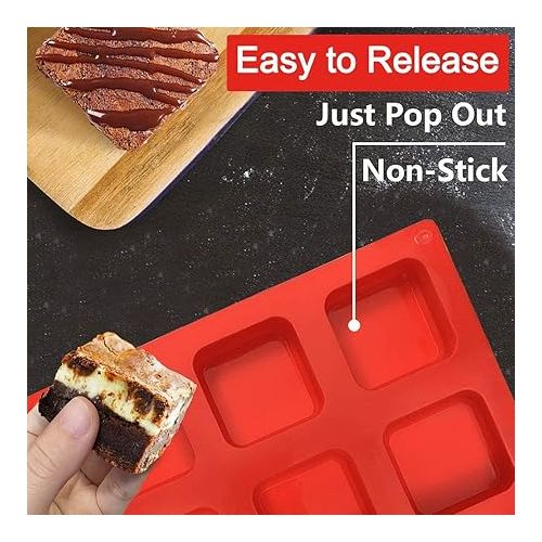  Walfos Silicone Brownie Pan, 9-Cavity Non-stick Square Baking Pan, Perfect for Brownies, Cornbread, Muffin and Cakes, BPA Free and Dishwasher Safe