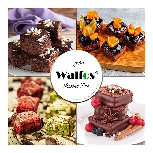  Walfos Silicone Brownie Pan, 9-Cavity Non-stick Square Baking Pan, Perfect for Brownies, Cornbread, Muffin and Cakes, BPA Free and Dishwasher Safe