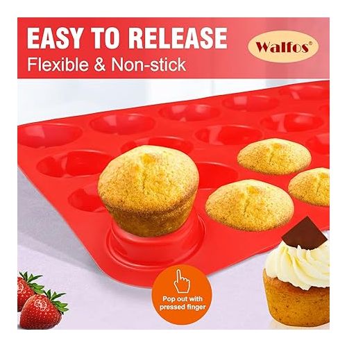  Walfos Silicone Cupcake Pan Set, 2-Piece Mini 24 Cups Muffin Baking Pan, BPA Free and Dishwasher Safe, Non-stick , Great for Making Muffin Cakes, Fat Bombs