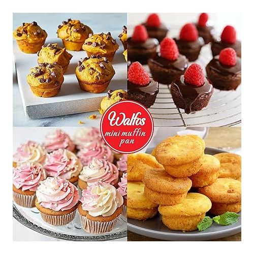  Walfos Silicone Cupcake Pan Set, 2-Piece Mini 24 Cups Muffin Baking Pan, BPA Free and Dishwasher Safe, Non-stick , Great for Making Muffin Cakes, Fat Bombs