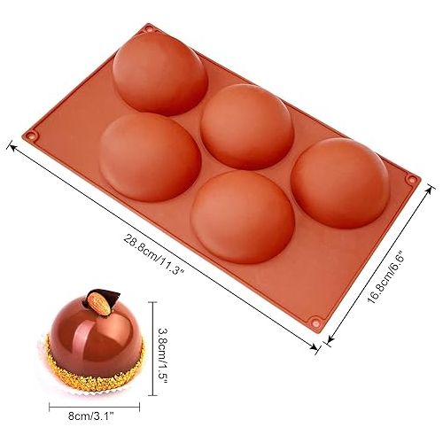  Extra Large 5-Cavity Semi Sphere Silicone Mold, 2 Packs Half Sphere Silicone Baking Molds for Making Chocolate, Cake, Jelly, Dome Mousse