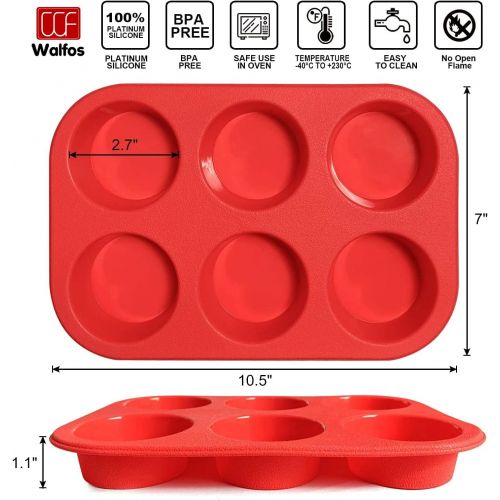 Walfos Silicone Muffin Pan - 6 Cup Non-Stick Silicone Cupcake Pan, Just PoP Out! Food Grade and BPA Free Baking Cups, Perfect for Egg Muffin, Cupcake, Dishwasher Safe (2 Pack Muffi