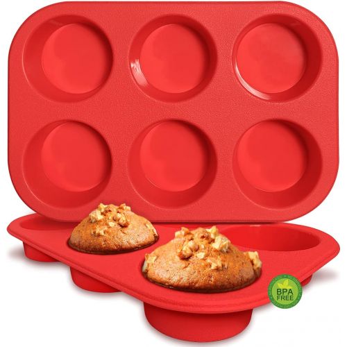  Walfos Silicone Muffin Pan - 6 Cup Non-Stick Silicone Cupcake Pan, Just PoP Out! Food Grade and BPA Free Baking Cups, Perfect for Egg Muffin, Cupcake, Dishwasher Safe (2 Pack Muffi