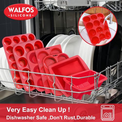  Walfos Silicone Muffin Pan - 6 Cup Non-Stick Silicone Cupcake Pan, Just PoP Out! Food Grade and BPA Free Baking Cups, Perfect for Egg Muffin, Cupcake, Dishwasher Safe (2 Pack Muffi