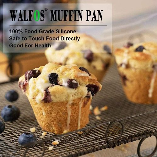  Walfos Silicone Muffin Pan - 6 Cup Non-Stick Silicone Cupcake Pan, Just PoP Out! Food Grade and BPA Free Baking Cups, Perfect for Egg Muffin, Cupcake, Dishwasher Safe (2 Pack Muffi