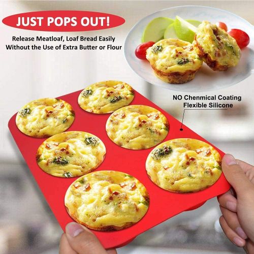  Walfos Silicone Muffin Pan - 6 Cup Non-Stick Silicone Cupcake Pan, Just PoP Out! Food Grade and BPA Free Baking Cups, Perfect for Egg Muffin, Cupcake, Dishwasher Safe (2 Pack Muffi