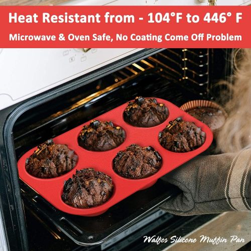  Walfos Silicone Muffin Pan - 6 Cup Non-Stick Silicone Cupcake Pan, Just PoP Out! Food Grade and BPA Free Baking Cups, Perfect for Egg Muffin, Cupcake, Dishwasher Safe (2 Pack Muffi