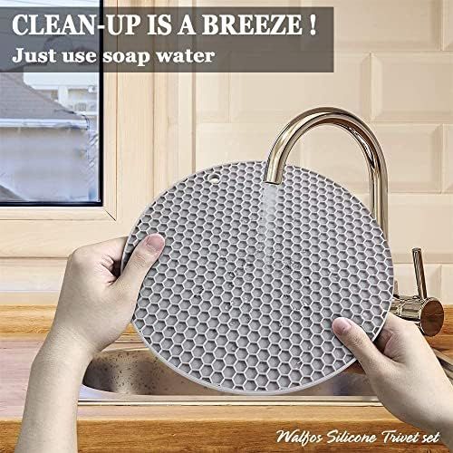  [아마존베스트]Walfos Silicone Trivet Mats - 4 Heat Resistant Pot Holders, Multipurpose Non-Slip Hot Pads for Kitchen Potholders, Hot Dishers, Jar Opener, Spoon Holder, Food Grade Silicone & BPA