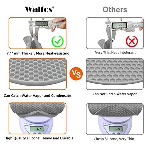  [아마존베스트]Walfos Silicone Trivet Mats - 4 Heat Resistant Pot Holders, Multipurpose Non-Slip Hot Pads for Kitchen Potholders, Hot Dishers, Jar Opener, Spoon Holder, Food Grade Silicone & BPA