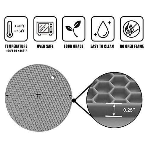  [아마존베스트]Walfos Silicone Trivet Mats - 4 Heat Resistant Pot Holders, Multipurpose Non-Slip Hot Pads for Kitchen Potholders, Hot Dishers, Jar Opener, Spoon Holder, Food Grade Silicone & BPA