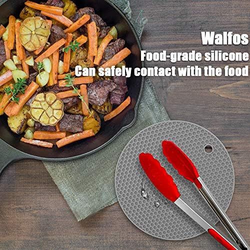  [아마존베스트]Walfos Silicone Trivet Mats - 4 Heat Resistant Pot Holders, Multipurpose Non-Slip Hot Pads for Kitchen Potholders, Hot Dishers, Jar Opener, Spoon Holder, Food Grade Silicone & BPA