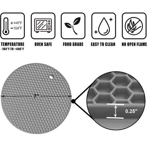  [아마존베스트]Walfos Silicone Trivet Mats - 4 Heat Resistant Pot Holders, Multipurpose Non-Slip Hot Pads for Kitchen Potholders, Hot Dishers, Jar Opener, Spoon Holder, Food Grade Silicone & BPA