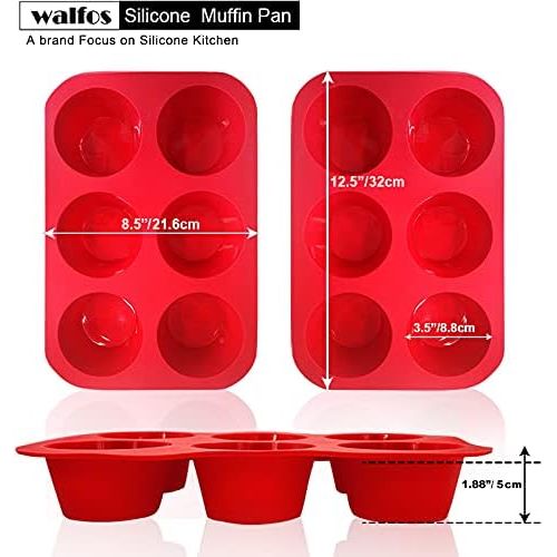  [아마존베스트]Walfos Silicone Texas Muffin Pan - 6 Cup Jumbo Silicone Cupcake Pan, Non-Stick Silicone, Just PoP Out! Perfect for Egg Muffin, Big Cupcake - BPA Free and Dishwasher Safe