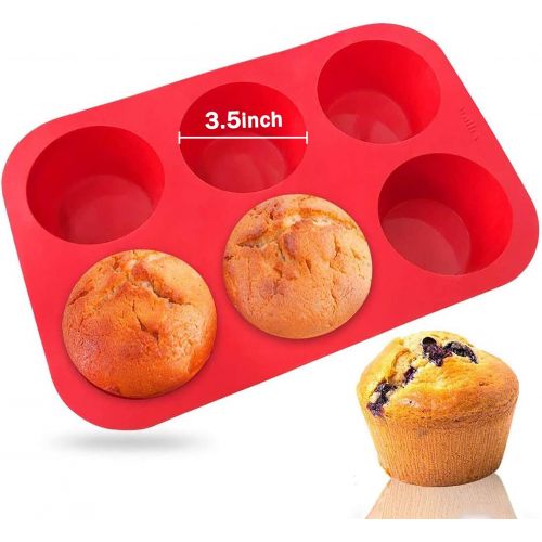  [아마존베스트]Walfos Silicone Texas Muffin Pan - 6 Cup Jumbo Silicone Cupcake Pan, Non-Stick Silicone, Just PoP Out! Perfect for Egg Muffin, Big Cupcake - BPA Free and Dishwasher Safe