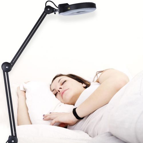  WALFRONT 5X Black Desk Magnifier Lamp, Table Lamp Swivel Adjustable Clamp Magnifying Light LED for Beauty Manicure Tattoo Skincare