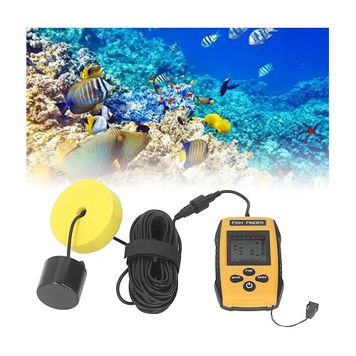  Portable Fish Finder with Sonar Sensor LCD Display 200kHz Ultrasonic Underwater Fish Finder Fish Location Water Depth Finder for Sea Fishing Offshore Ice Fishing