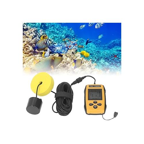  Portable Fish Finder with Sonar Sensor LCD Display 200kHz Ultrasonic Underwater Fish Finder Fish Location Water Depth Finder for Sea Fishing Offshore Ice Fishing