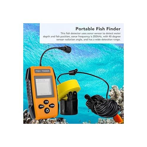  Portable Fish Finder with Sonar Sensor LCD Display 200kHz Ultrasonic Underwater Fish Finder Fish Location Water Depth Finder for Sea Fishing Offshore Ice Fishing