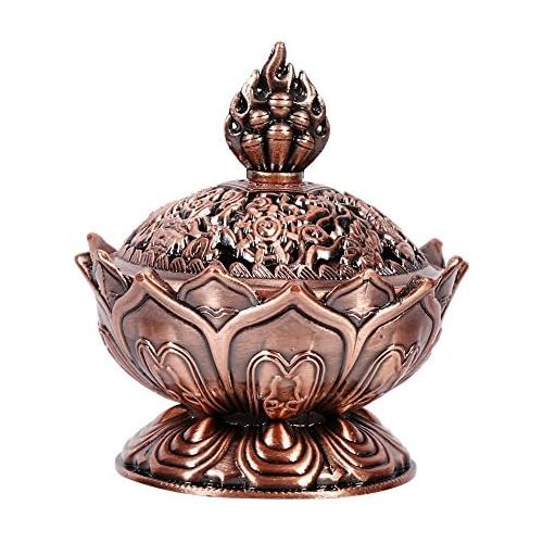  인센스스틱 Walfront Lotus Incense Burner 9 Holes Vintage Incense Burner Cover Lotus Flower Shaped Incense Holder for Stick and Cone Incense(Red Bronze)