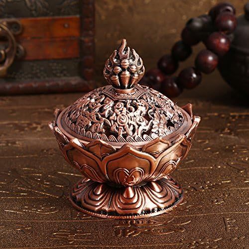  인센스스틱 Walfront Lotus Incense Burner 9 Holes Vintage Incense Burner Cover Lotus Flower Shaped Incense Holder for Stick and Cone Incense(Red Bronze)