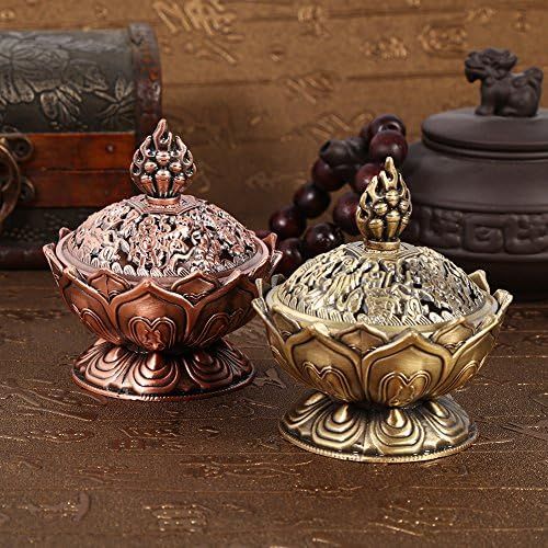  인센스스틱 Walfront Lotus Incense Burner 9 Holes Vintage Incense Burner Cover Lotus Flower Shaped Incense Holder for Stick and Cone Incense(Red Bronze)