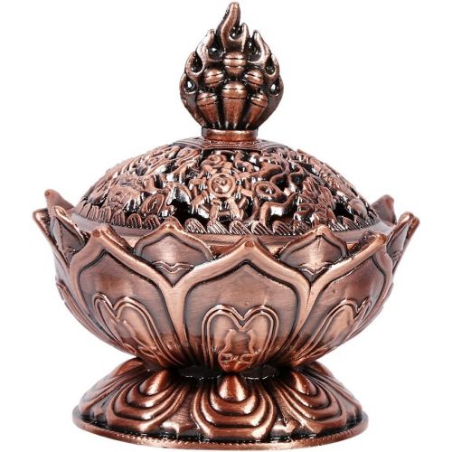  인센스스틱 Walfront Lotus Incense Burner 9 Holes Vintage Incense Burner Cover Lotus Flower Shaped Incense Holder for Stick and Cone Incense(Red Bronze)