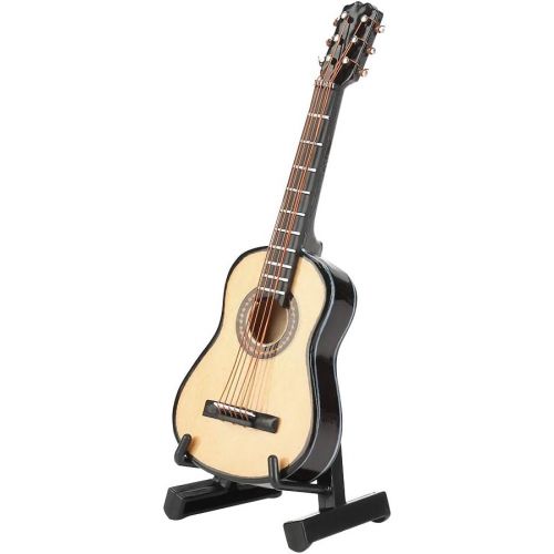  Walfront Miniature Guitar Model,Miniature Wooden Guitar Model and Case Mini Musical Instrument Replica Collectible Miniature Dollhouse Display Mini Musical Ornaments Craft Home Decor