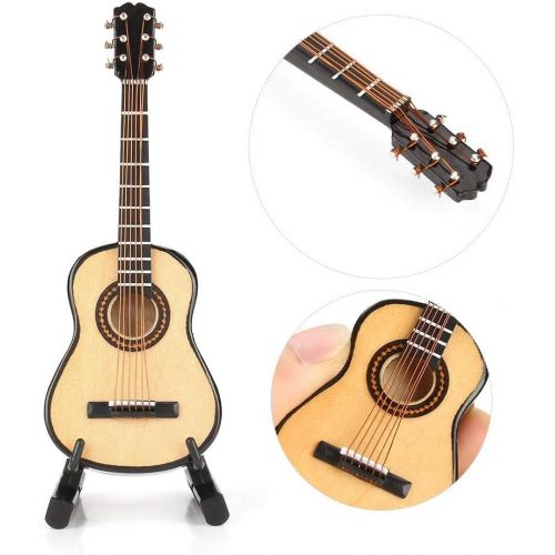  Walfront Miniature Guitar Model,Miniature Wooden Guitar Model and Case Mini Musical Instrument Replica Collectible Miniature Dollhouse Display Mini Musical Ornaments Craft Home Decor