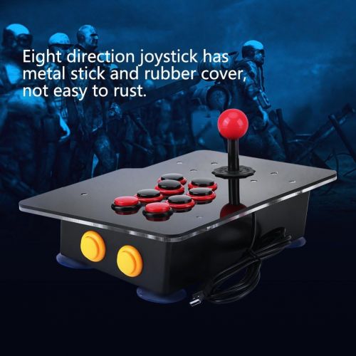  Walfront Arcade Game USB Stick Buttons Controller, 8 Directions Computer Arcade Game Control, Zero Delay Joystick Control Device for PC Win7 Win8 Win10, Black