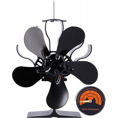  Walfront Single Head 5 Blade Heat Powered Stove Fan Aluminium Alloy Stove Fan Fireplace Stove Accessories for Wood Log Burner Fireplace