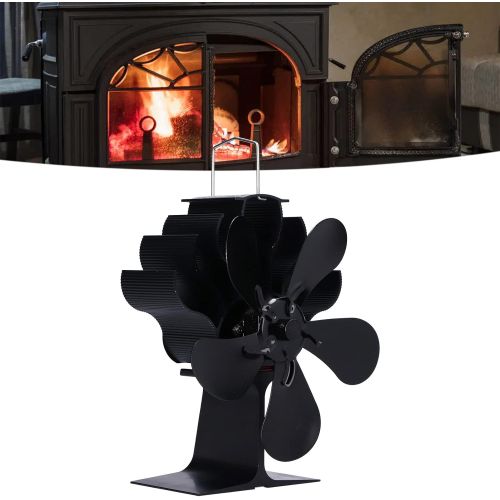  Walfront Single Head 5 Blade Heat Powered Stove Fan Aluminium Alloy Stove Fan Fireplace Stove Accessories for Wood Log Burner Fireplace