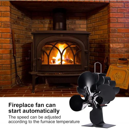  Walfront 4 Blade Heat Powered Stove Fan Aluminium Alloy Stove Fan Fireplace Stove Accessories for Wood Log Burner Fireplace