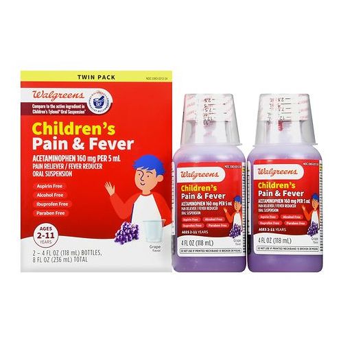 월그린 Walgreens Childrens Pain Relief Suspension Liquid 2 Pack Grape