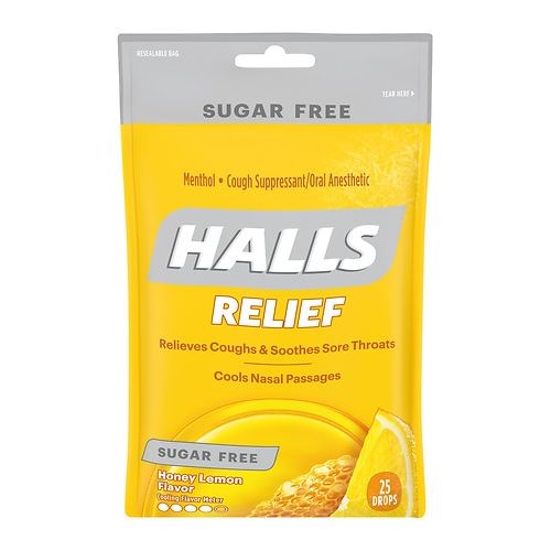 월그린 Walgreens Halls Sugar Free Mentho-Lyptus Cough Suppressant Drops Honey-Lemon