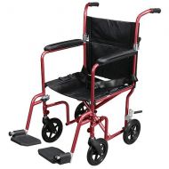 Walgreens Drive Medical Flyweight Lightweight Transport Wheelchair with Removable Wheels 19 Inch Seat Red
