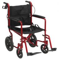 Walgreens Drive Medical Lightweight Expedition Transport Wheelchair with Hand Brakes 19 Inch Red