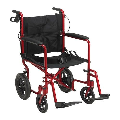 월그린 Walgreens Drive Medical Lightweight Expedition Transport Wheelchair with Hand Brakes 19 Inch Red