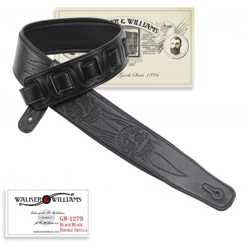  Walker & Williams GM-1279 Padded Black Guitar Strap with Flaming Skulls