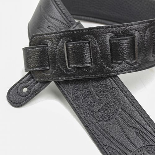  Walker & Williams GM-1279 Padded Black Guitar Strap with Flaming Skulls