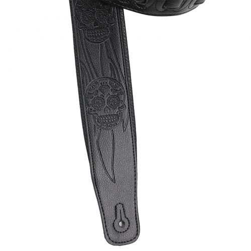  Walker & Williams GM-1279 Padded Black Guitar Strap with Flaming Skulls