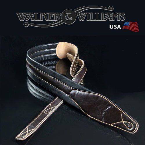  Walker & Williams C21 Brown Padded Leather Strap for Guitar or Bass 2.75 Wide