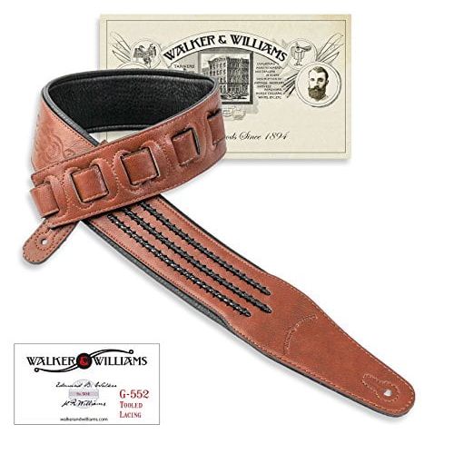  Walker & Williams G-556 London Tan Tooled Leather Strap with Barbed Wire Lacing