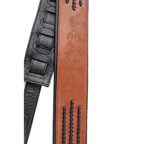  Walker & Williams G-556 London Tan Tooled Leather Strap with Barbed Wire Lacing