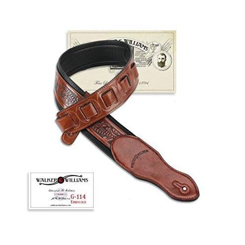  walker & williams g-114 chestnut brown strap with embossed tooling & padded back